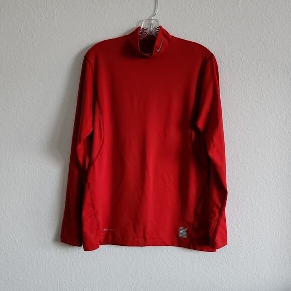 NIKE Fleece Pro Combat Fitted Compression Pullover Dri-Fit Size Medium Red - NEW - Picture 1 of 9
